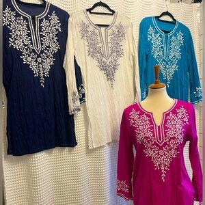 100% Cotton Hand Embroidered Tunic Blouse 4 available Sz SM- LRG Brand New!